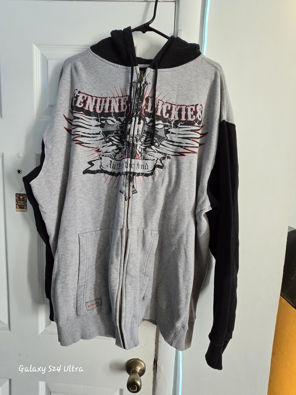 Men's Grey and Black Zip-Up Hoodie Dickies 2XL